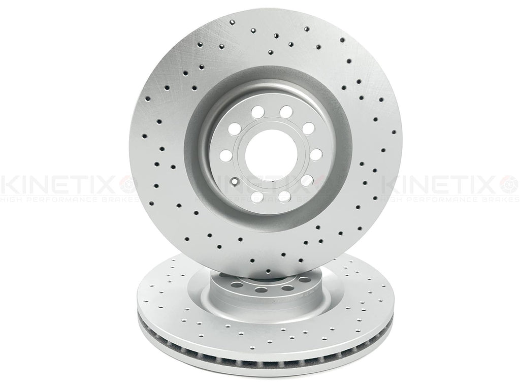 FOR VW GOLF R MK6 FRONT DRILLED KINETIX PERFORMANCE BRAKE DISCS BREMBO PAIR 345m