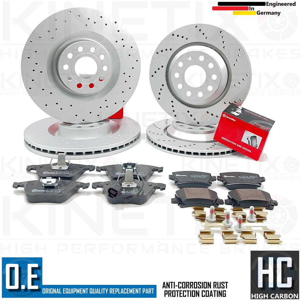 FOR VW GOLF MK5 R32 DRILLED FRONT REAR BRAKE DISCS BREMBO PADS 345mm 310mm