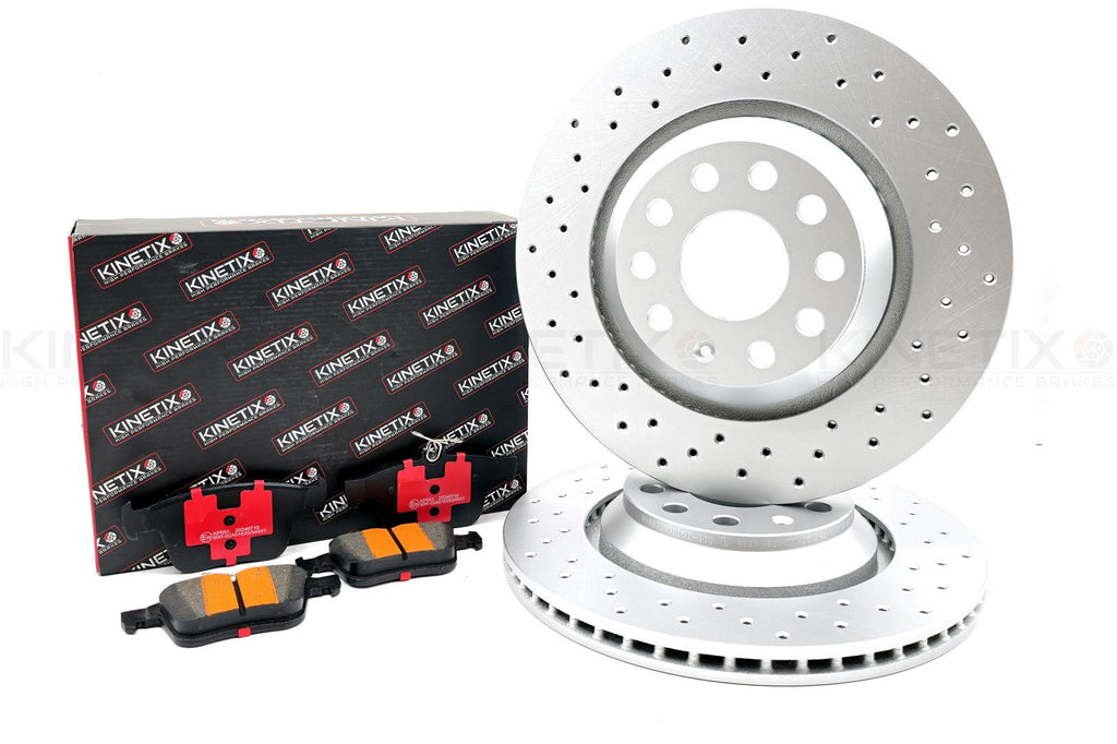 FOR VW GOLF GTI MK7/7.5 CROSS DRILLED REAR BRAKE DISCS PADS 310mm COATED