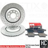 DRILLED REAR BRAKE DISCS AND BREMBO PADS FOR S3 GOLF R GTI LEON CUPRA OCTAVIA RS