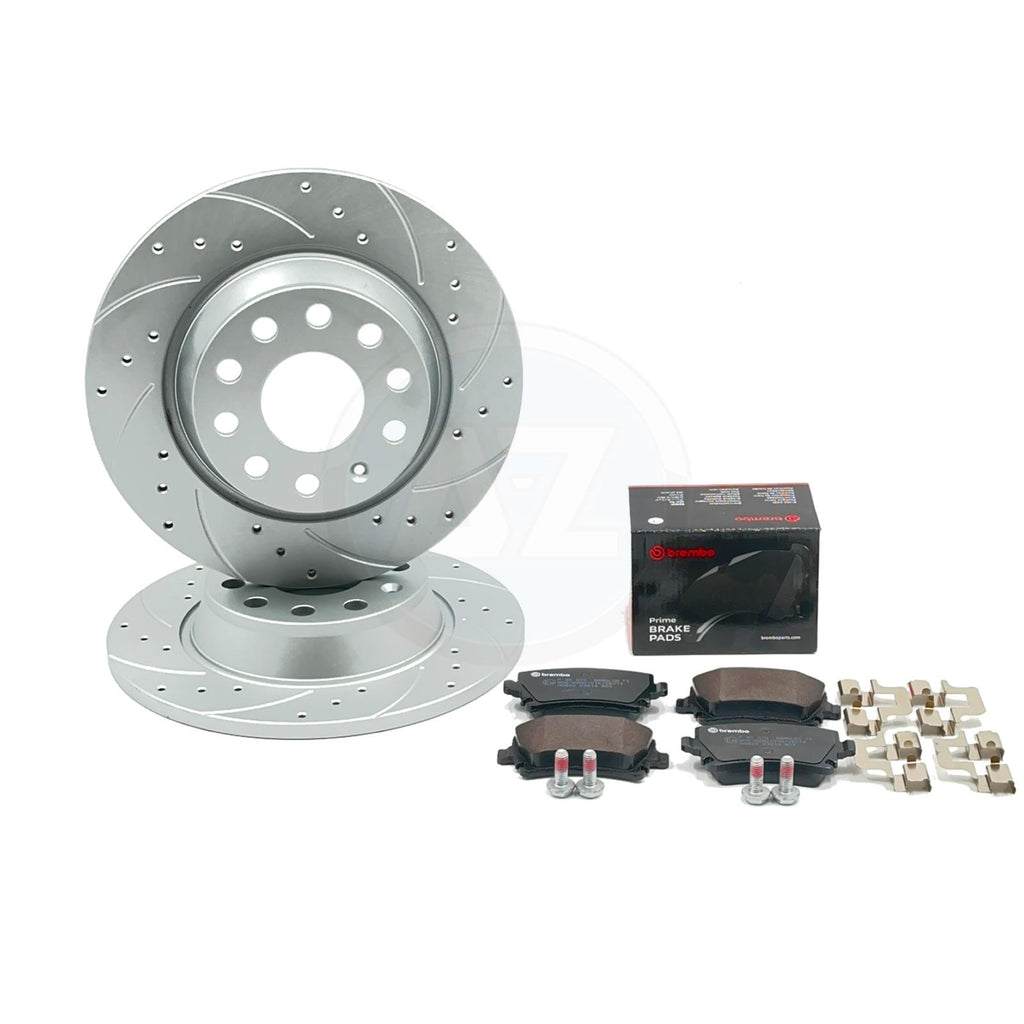 FOR SKODA SUPERB 2.0 TFSI TDI DRILLED GROOVED REAR BRAKE DISCS BREMBO PADS 282mm