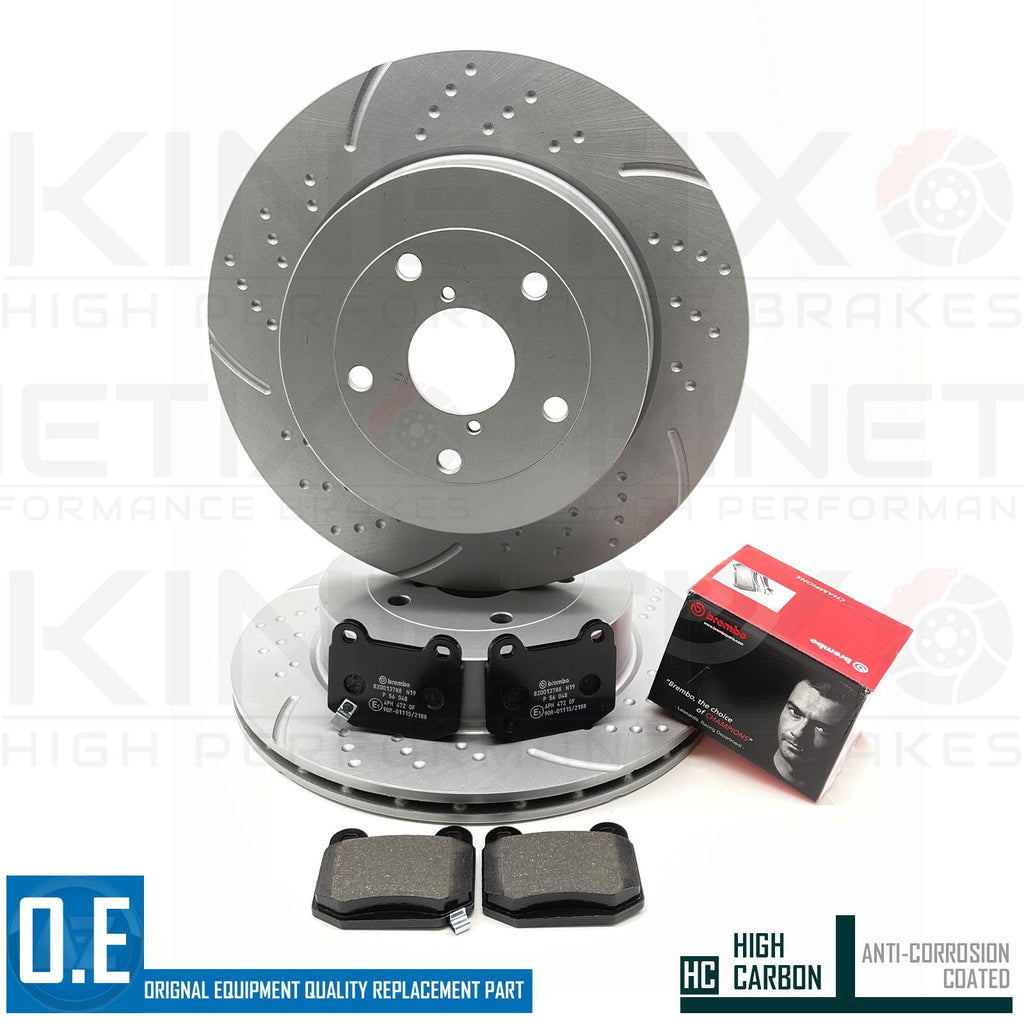 FOR SUBARU IMPREZA 2.5 STi CS400 DIMPLED GROOVED REAR BRAKE DISCS BREMBO PADS