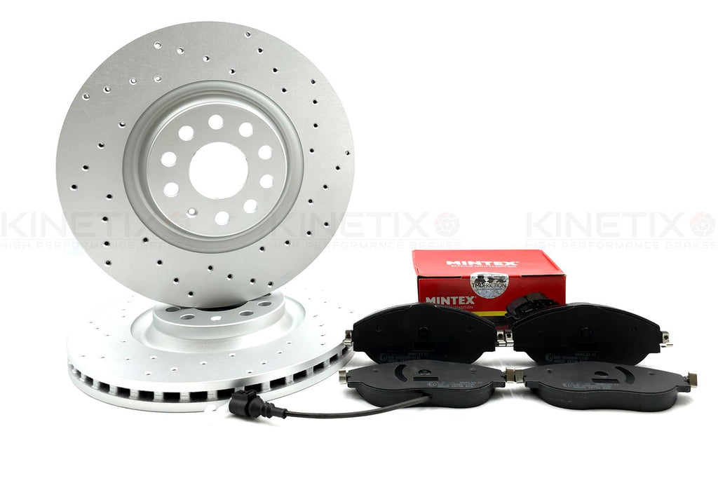 340mm FRONT CROSS DRILLED BRAKE DISCS MINTEX PADS FOR AUDI S3 8V VW GOLF R MK7