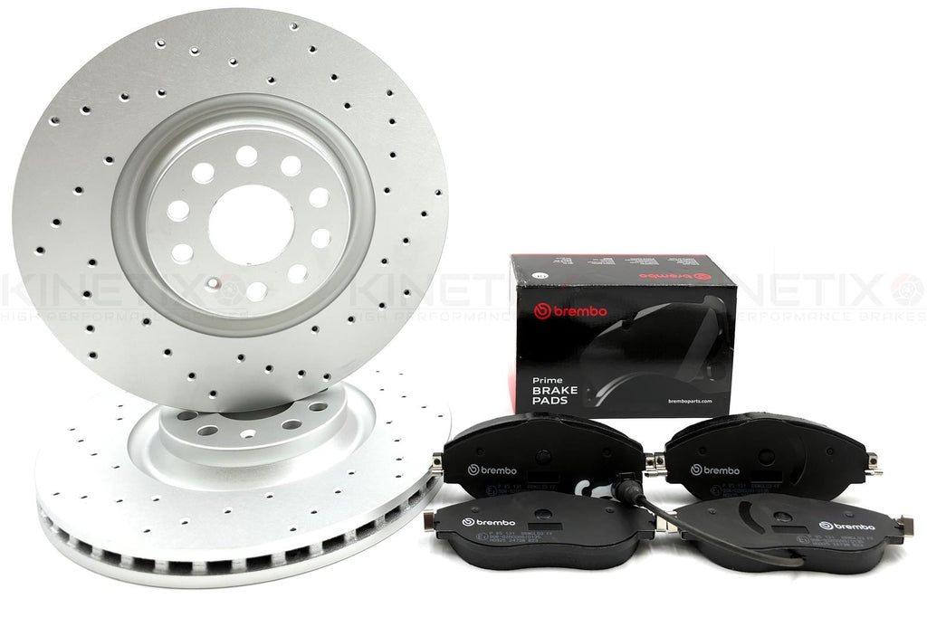 FOR AUDI S3 FRONT KINETIX PERFORMANCE DRILLED BRAKE DISCS BREMBO PADS SET 340mm