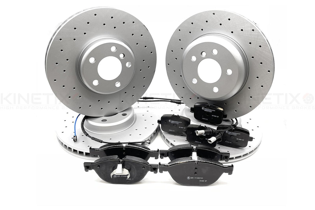 FOR BMW 5 SERIES FRONT REAR DRILLED BRAKE DISCS MINTEX PADS WIRES 348mm 345mm