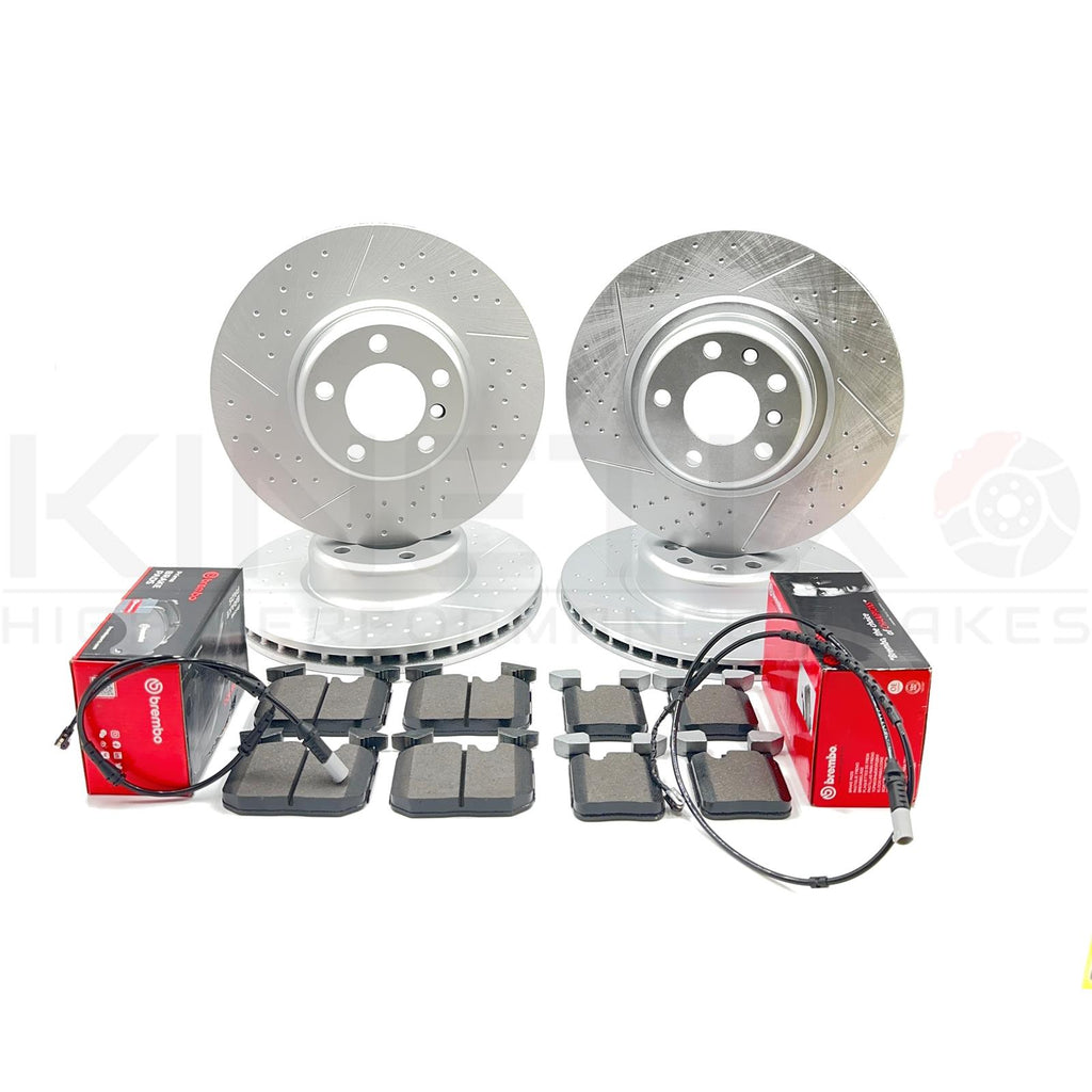 FOR BMW M140i F20 FRONT REAR DIMPLE GROOVED BRAKE DISCS BREMBO PADS WEAR SENSORS