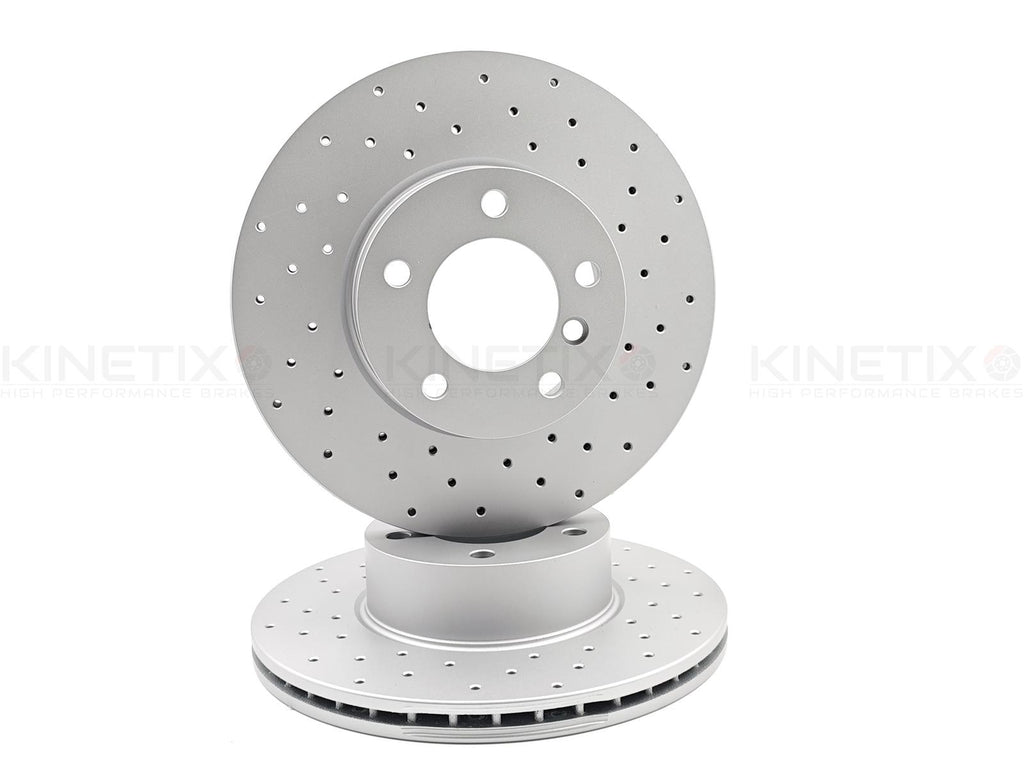 FOR BMW 320d 320i 325i KINETIX FRONT CROSS DRILLED BRAKE DISCS PAIR 312mm COATED