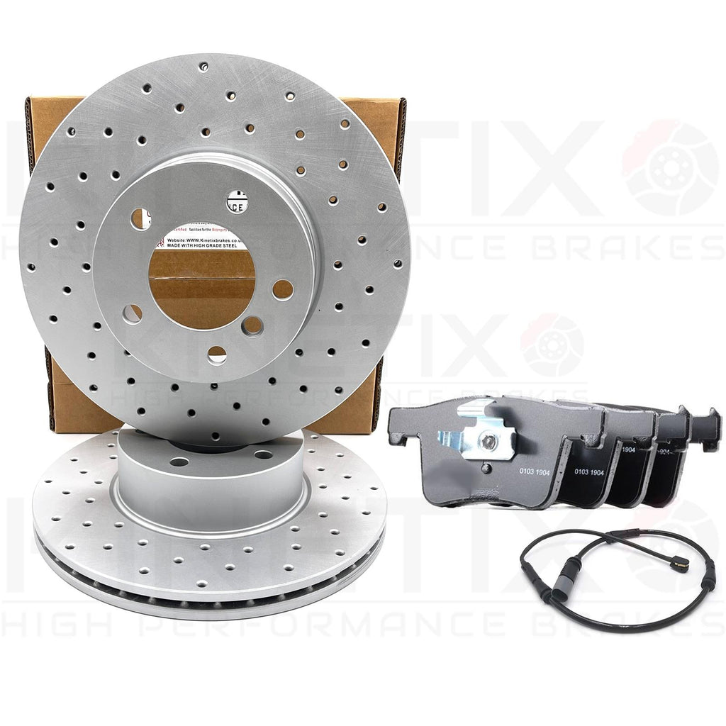 FOR BMW 320d 320i 325i KINETIX FRONT CROSS DRILLED BRAKE DISCS PADS 312mm