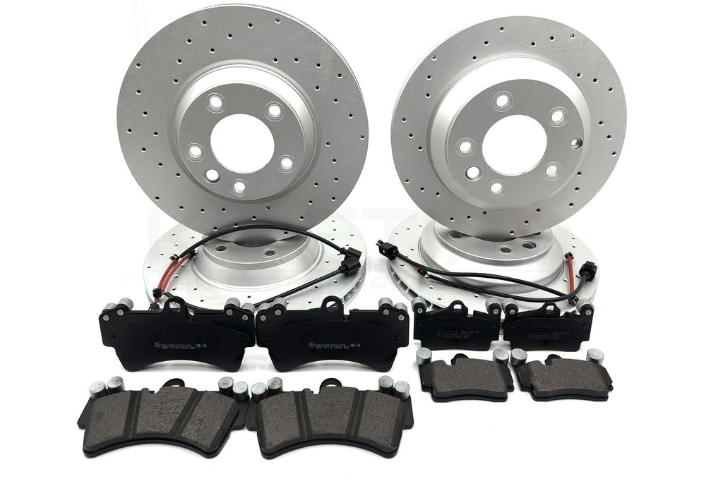 FOR PORSCHE CAYENNE FRONT REAR CROSS DRILLED PERFORMANCE BRAKE DISCS PADS SENSOR