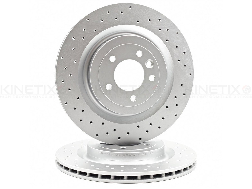 FOR LAND ROVER DEFENDER 3.0 P300 Si4 REAR CROSS DRILLED BRAKE DISCS PAIR 365mm