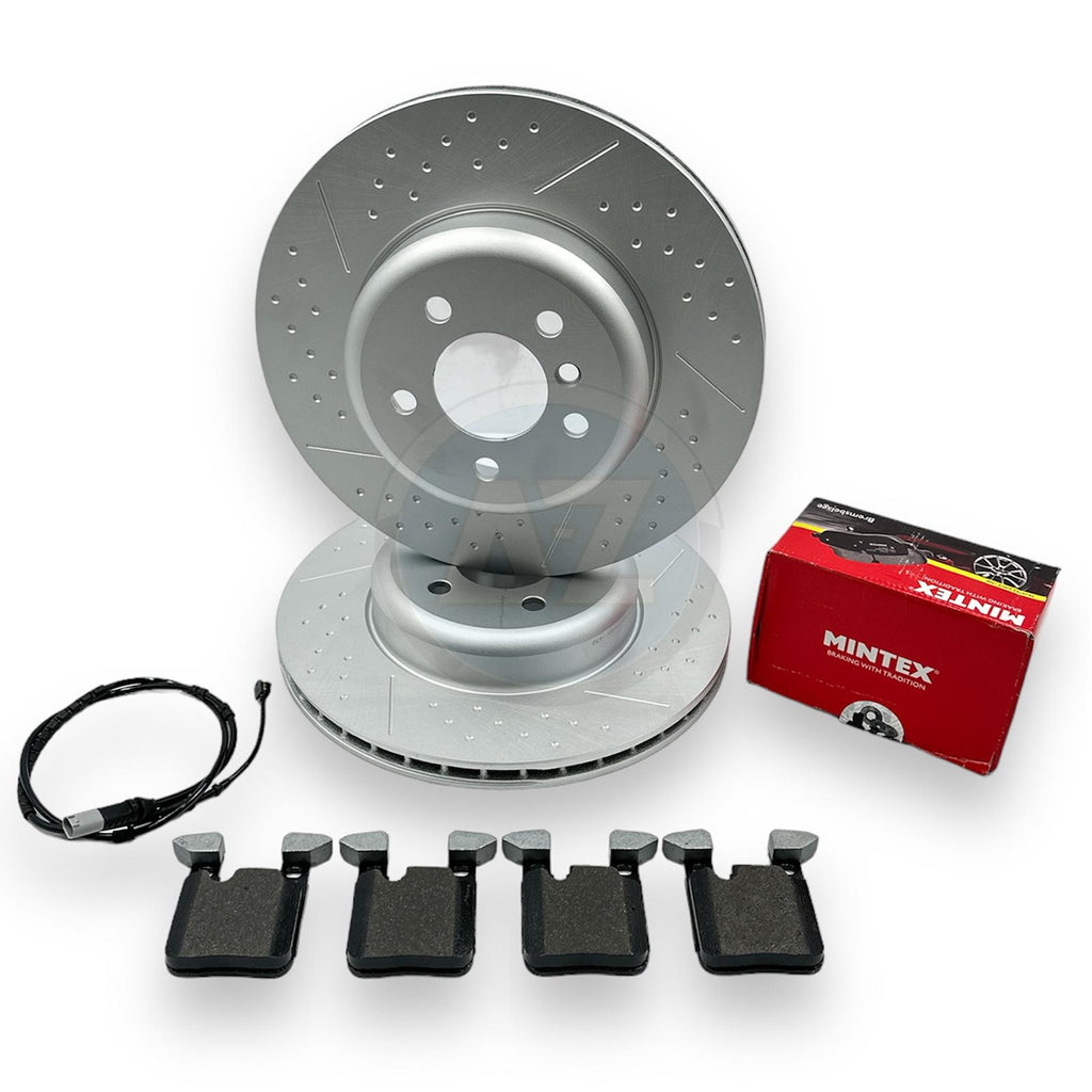 FOR BMW 3 SERIES 340i M SPORT REAR DRILLED PERFORMANCE BRAKE DISCS MINTEX PADS