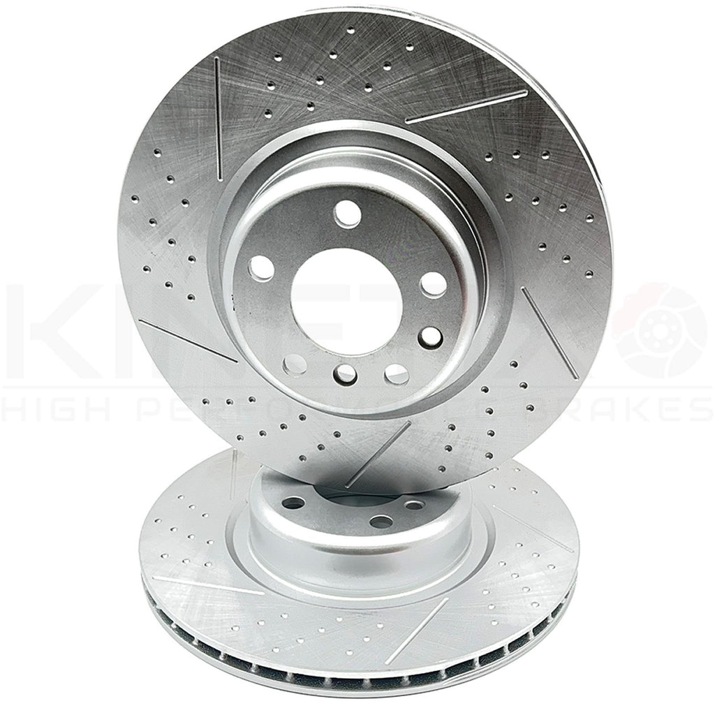 FOR BMW M235i F22 KINETIX REAR CROSS DIMPLED GROOVED BRAKE DISCS PAIR 345mm