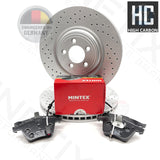 FOR JAGUAR XJ 5.0 V8 CROSS DRILLED FRONT BRAKE DISCS MINTEX PADS & SENSOR 355mm