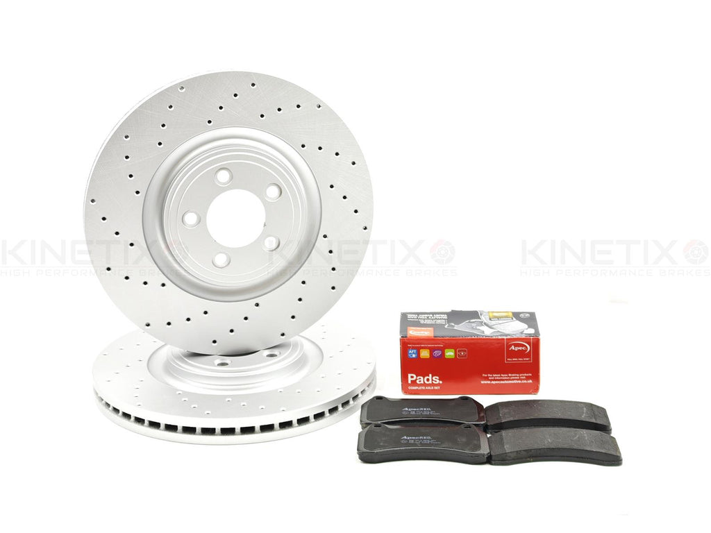 FOR JAGUAR S-TYPE R 4.2 XJ R 4.2 DRILLED FRONT BRAKE DISCS PADS 355mm