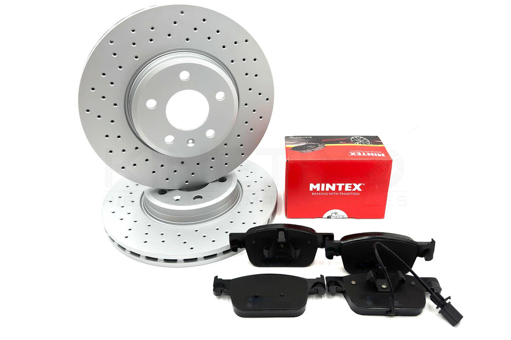 FOR AUDI A5 F5x CROSS DRILLED FRONT BRAKE DISCS MINTEX PADS WEAR SENSOR 314mm