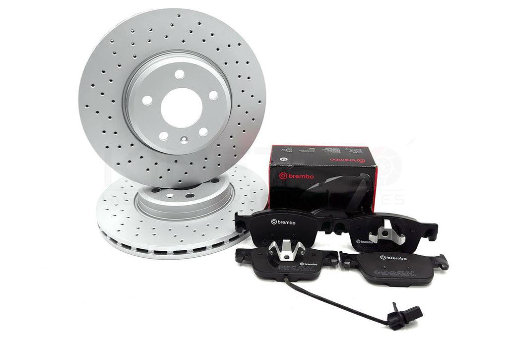 FOR AUDI A5 F5x CROSS DRILLED FRONT BRAKE DISCS BREMBO PADS WEAR SENSOR 314mm