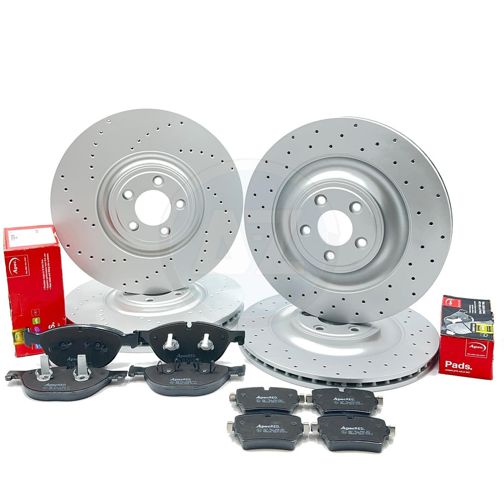 FOR JAGUAR F-TYPE SCV8 SVR DRILLED FRONT REAR BRAKE DISCS APEC PADS 380mm 376mm