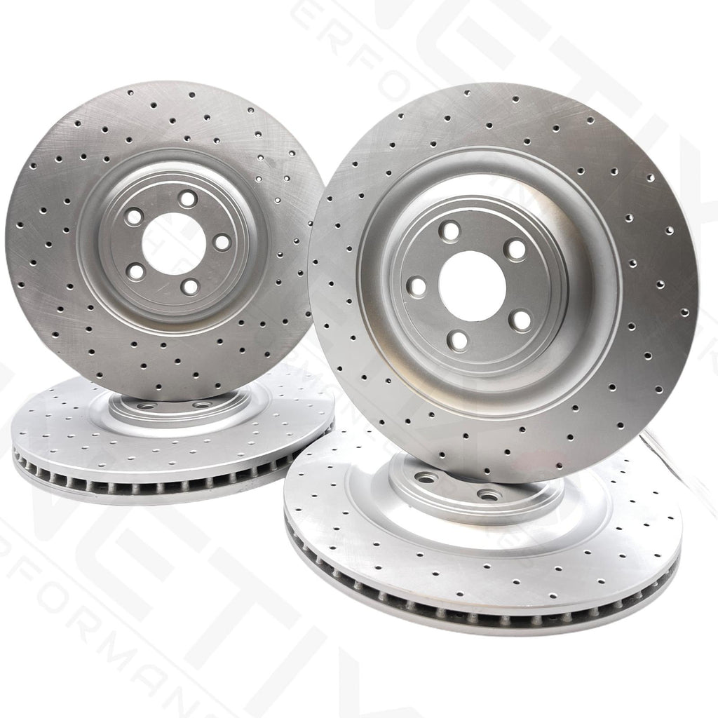 FOR JAGUAR F-TYPE 5.0 SVR FRONT REAR DRILLED PERFORMANCE BRAKE DISCS 380mm 376mm