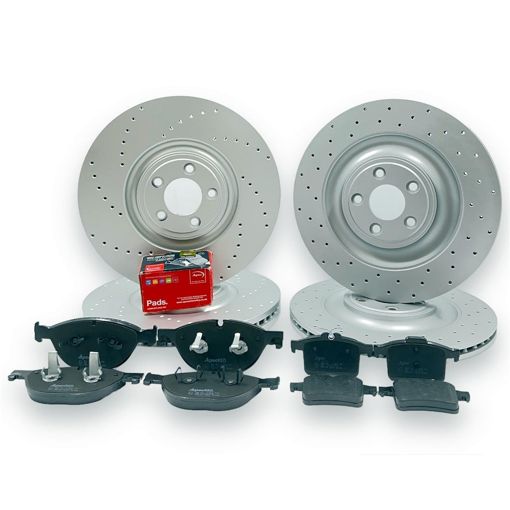 FOR JAGUAR XFR XFR-S CROSS DRILLED FRONT REAR BRAKE DISCS APEC PADS 380mm 376mm