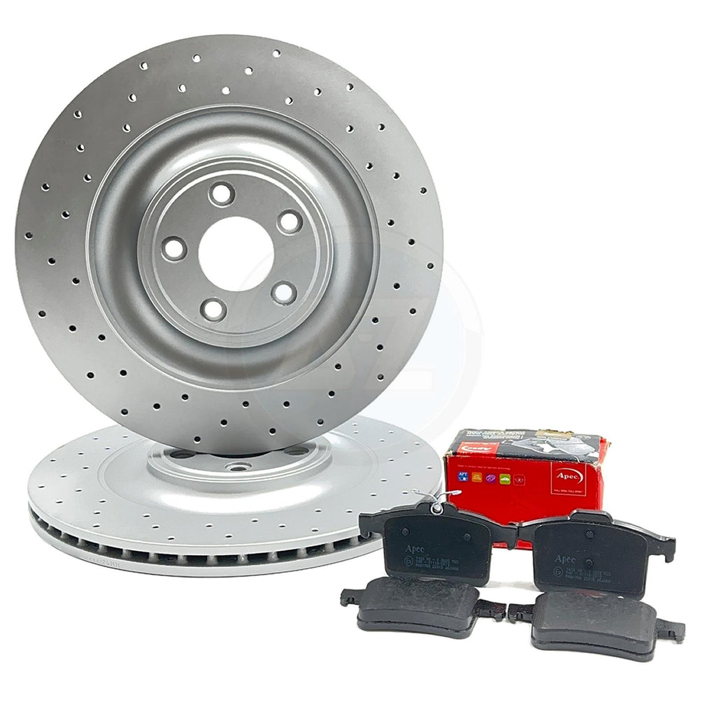 FOR JAGUAR XF R S XKR XKR S XJR 5.0 SCV8 DRILLED REAR BRAKE DISCS APEC PADS 376m