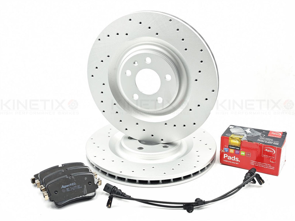 FOR AUDI SQ7 TDI REAR DRILLED BRAKE DISCS APEC PADS WEAR WIRE SENSORS 350mm