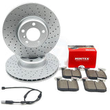 FOR BMW 125i 125d 120d 120i M SPORT DRILLED FRONT BRAKE DISCS MINTEX PADS SENSOR