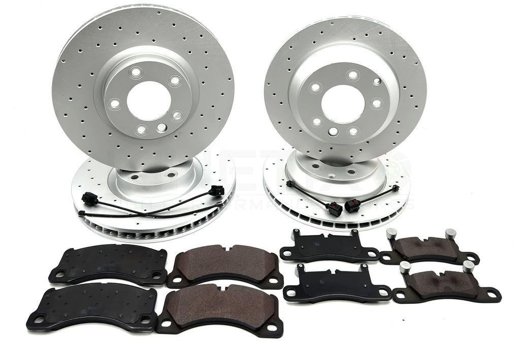 FOR PORSCHE CAYENNE 4.8 GTS FRONT REAR DRILLED BRAKE DISCS PADS WIRE SENSORS