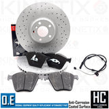 FOR BMW X5 X6 M50d DRILLED FRONT BRAKE DISCS PADS WEAR SENSOR WIRE 385mm