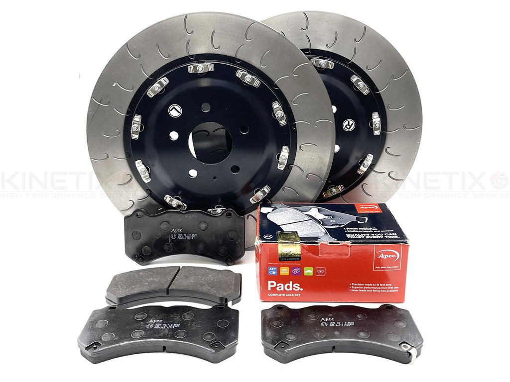 FOR NISSAN GTR GT-R KINETIX FRONT 2 PIECE FLOATING BRAKE DISCS APEC PADS 390mm