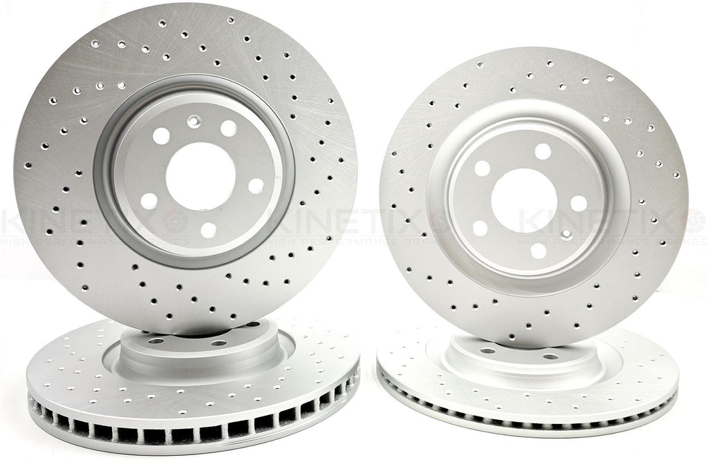 FOR AUDI A6 A7 A8 FRONT REAR CROSS DRILLED COATED BRAKE DISCS 350mm 330mm