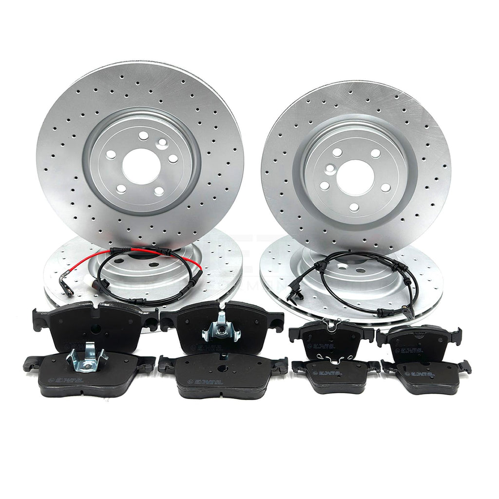 FOR JAGUAR XF 3.0 D DRILLED FRONT REAR BRAKE DISCS PADS WEAR SENSORS 350mm 325mm