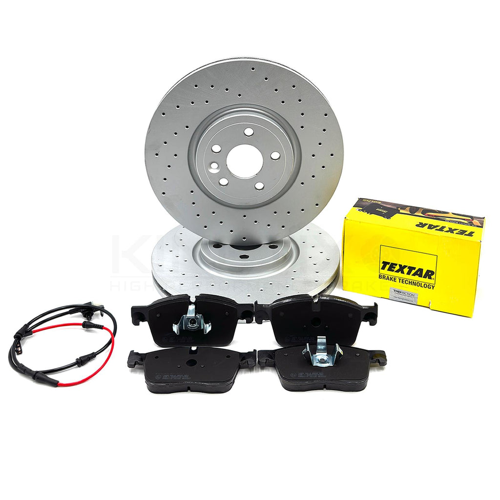 FOR JAGUAR F PACE 3.0 SDV6 DRILLED FRONT BRAKE DISCS TEXTAR PADS SENSOR 350mm