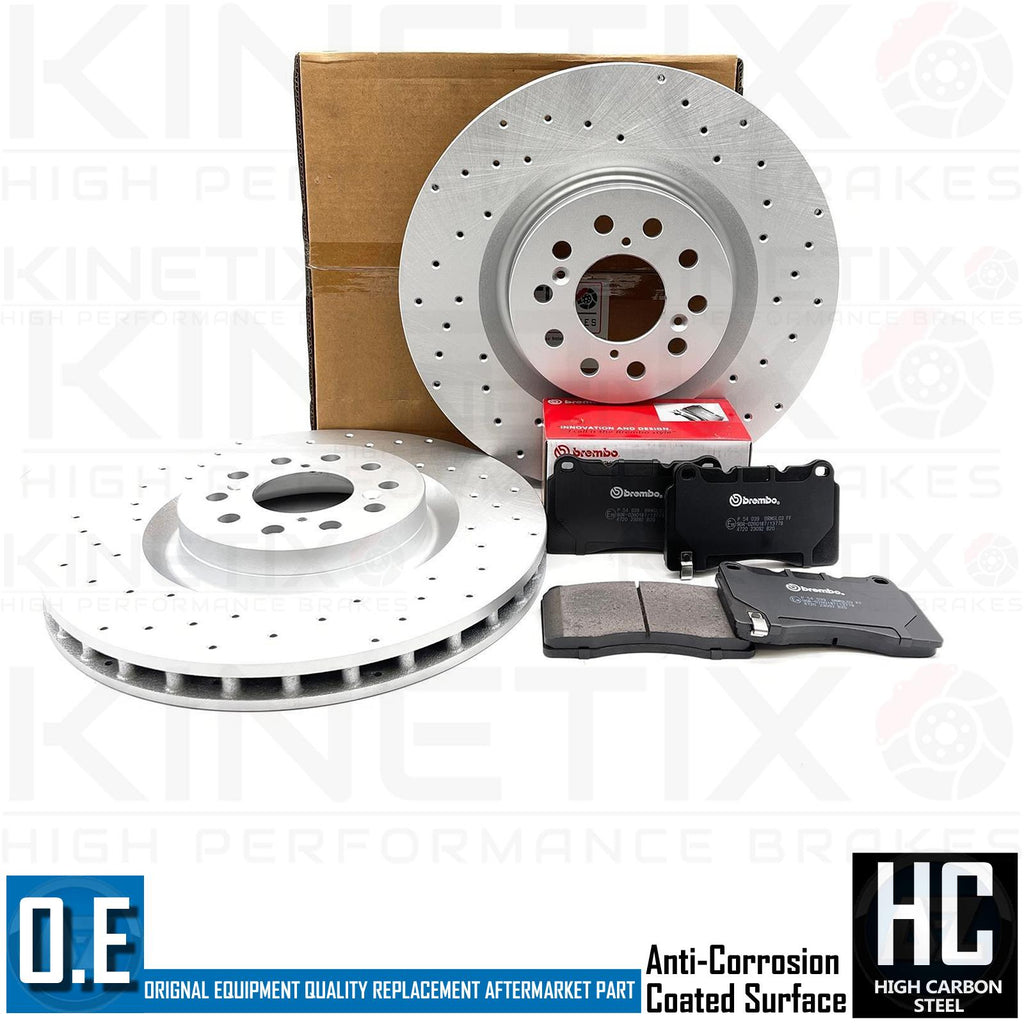 FOR HONDA CIVIC TYPE-R FK FRONT KINETIX COATED DRILLED BRAKE DISCS BREMBO PADS