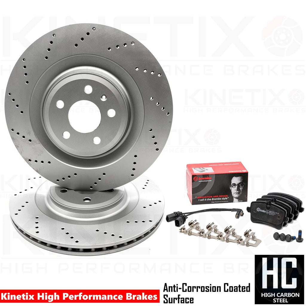 FOR AUDI A6 A7 A8 3.0 TDI DRILLED HIGH CARBON REAR BRAKE DISCS BREMBO PADS 356mm