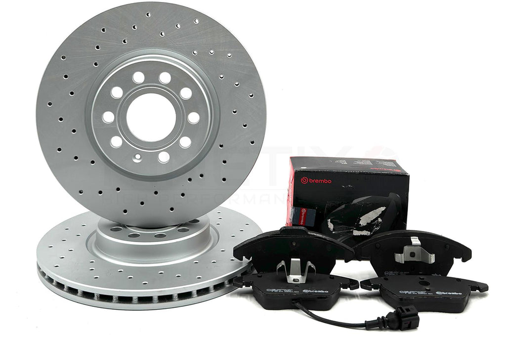 FITS VW GOLF 2.0 GTI MK5 2004-2009 DRILLED FRONT BRAKE DISCS BREMBO PADS 312mm