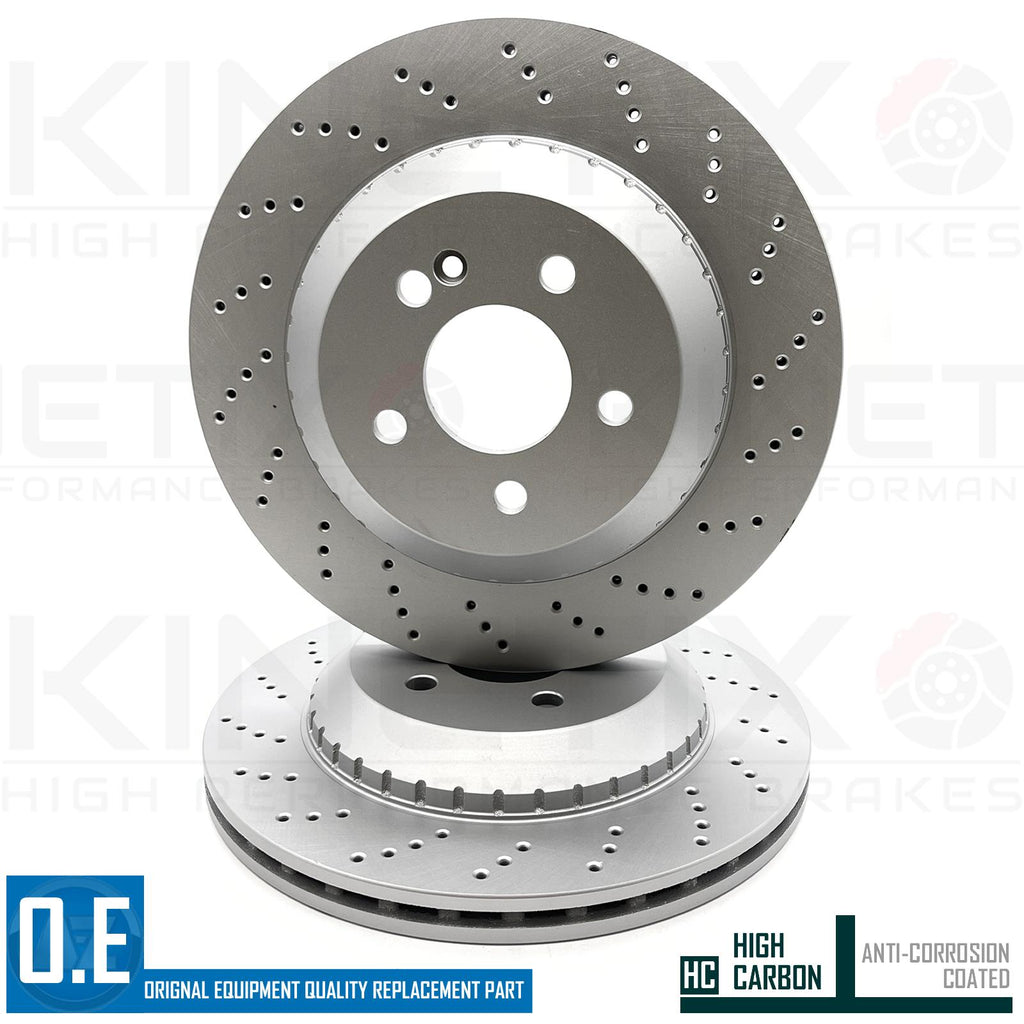 FOR MERCEDES S-CLASS S500 W222 REAR CROSS DRILLED BRAKE DISCS PAIR 320mm