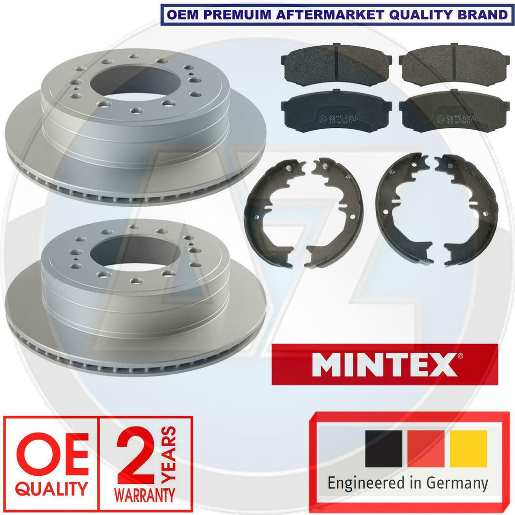 for TOYOTA LAND CRUISER REAR MINTEX BRAKE DISCS PADS HAND BRAKE SHOES KIT 312mm