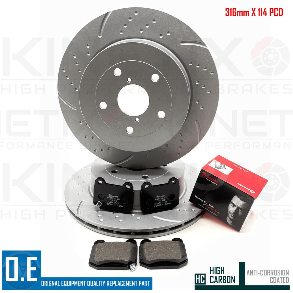 FOR SUBARU IMPREZA (GD,GG,GE) REAR DIMPLED GROOVED BRAKE DISCS BREMBO PADS 316mm