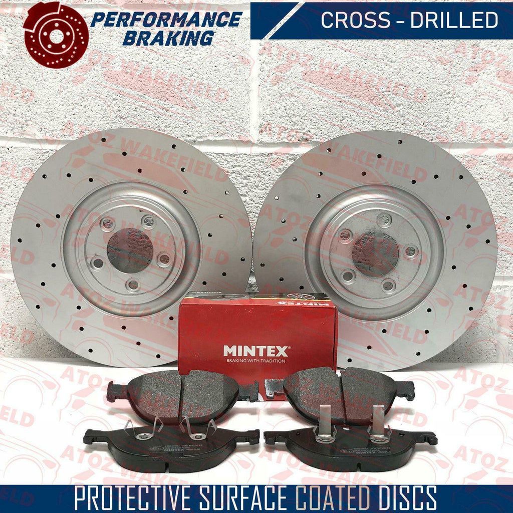 FOR JAGUAR XKR 5.0 REAR CROSS DRILLED BRAKE DISCS MINTEX PADS 376mm